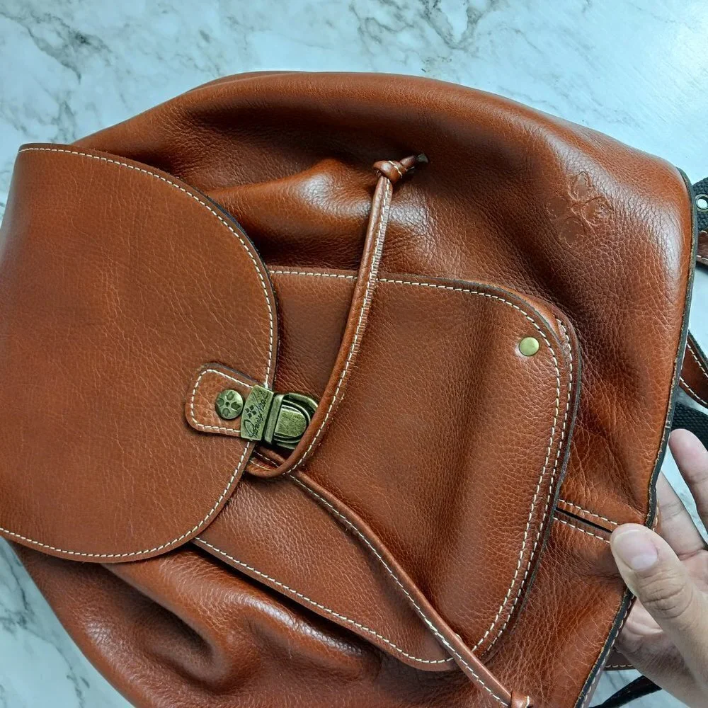 PATRICIA NASH Large Genuine Leather tan Backpack Shoulder Bag women's NEW